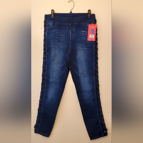 🔥NWOT JVINI Jeggings Blue Women US Large - Picture 1 of 12